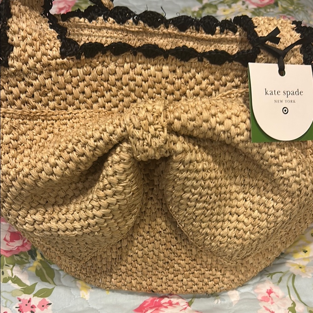 Kate Spade Tan and Black Tote Bag with Basket-Weave Design new with tags